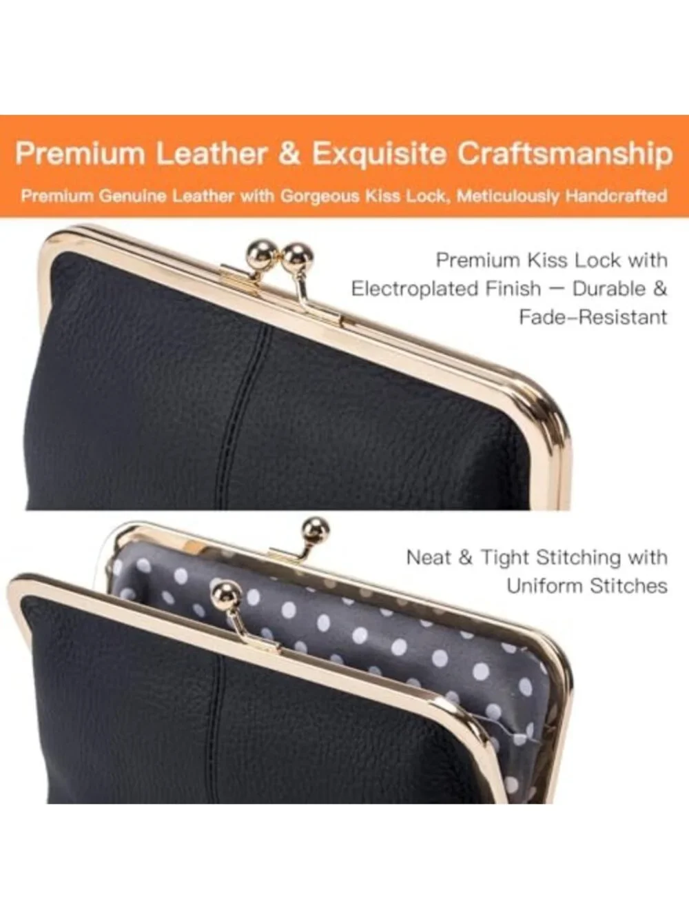 Stylish Genuine Leather RFID Wallet for Women - 8 Card Slots, Coin Pocket
